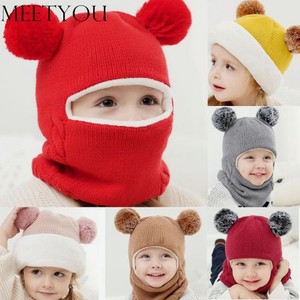 Baby Boy девушка капюшоном шарф детские шапки шляпу зимой теплые вязать лоскут Cap шарф 