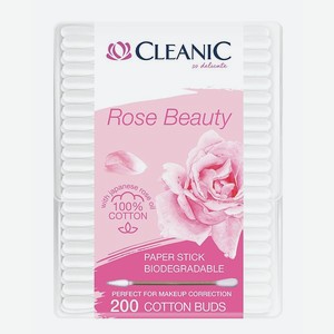 Ватные палочки гигиенические CLEANIC Rose Beauty в прямоугольной коробке 200 шт 