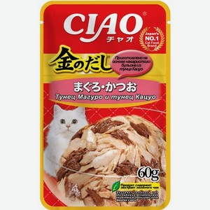 Inaba Ciao Kinnodashi влажный корм для кошек Тунец Магуро и Тунец Кацуо, в паучах - 60 г