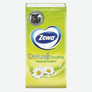 Платочки бумажные носовые Zewa Deluxe с ароматом Ромашки, 3 слоя, х 24 