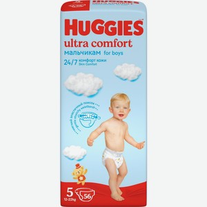 Подгузники HUGGIES Ultra Comfort д/мальчиков 5 12-22кг 9401338, Россия, 56 шт 
