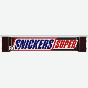 Snickers Super шоколадный батончик с карамелью, арахисом и нугой, 80г 